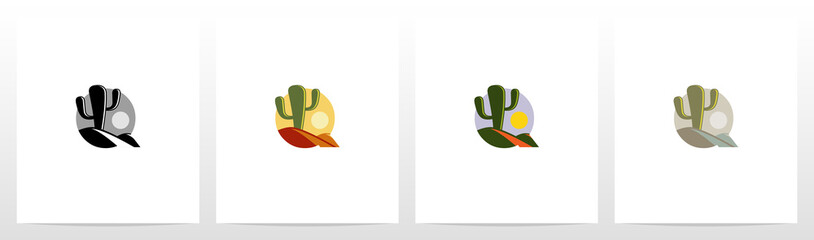 Cactus And Desert On Letter Logo Design Q
