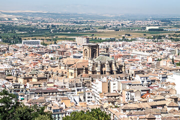 Fototapeta na wymiar Cathedral and city centre seen from the castle, Granada, Granada Province, Andalucia, Spain, Western Europe.