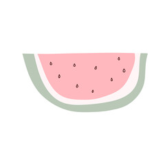 Hand drawn pink slice of watermelon. Doodle watermelon print. Summer design  fruit element  isolated on white background. Vector stock illustration