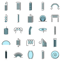 Coil icon set. Outline set of coil vector icons thin line color flat isolated on white