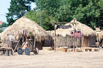 Old cantabrian village during the feast "Cantabrian wars" in Corrales de Buelna, Cantabria (Spain).