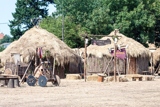 Old cantabrian village during the feast "Cantabrian wars" in Corrales de Buelna, Cantabria (Spain).