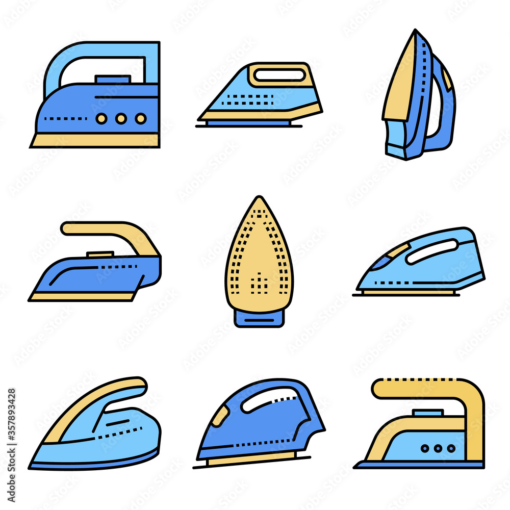Poster smoothing-iron icons set. outline set of smoothing-iron vector icons thin line color flat isolated o