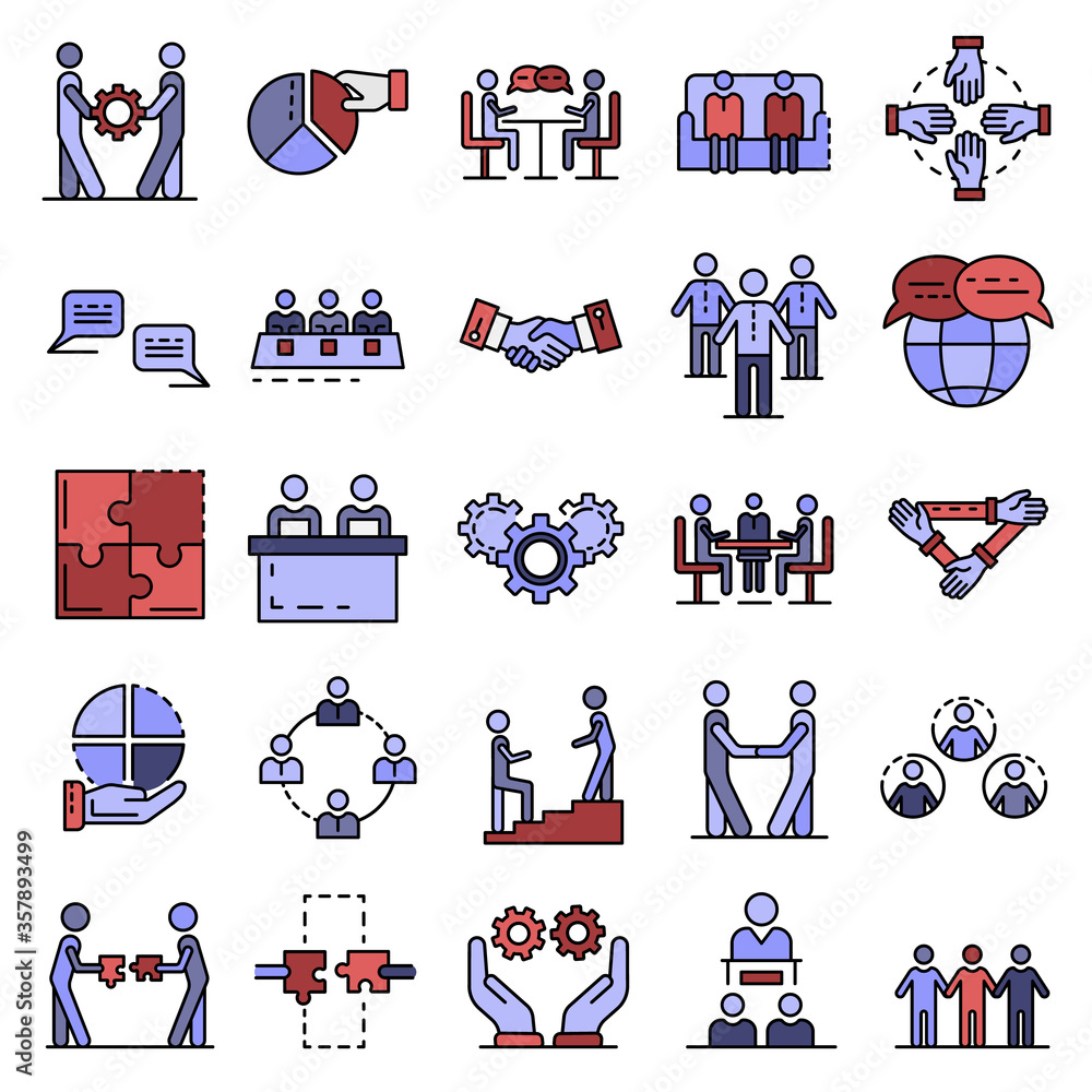 Poster cohesion icon set. outline set of cohesion vector icons thin line color flat isolated on white