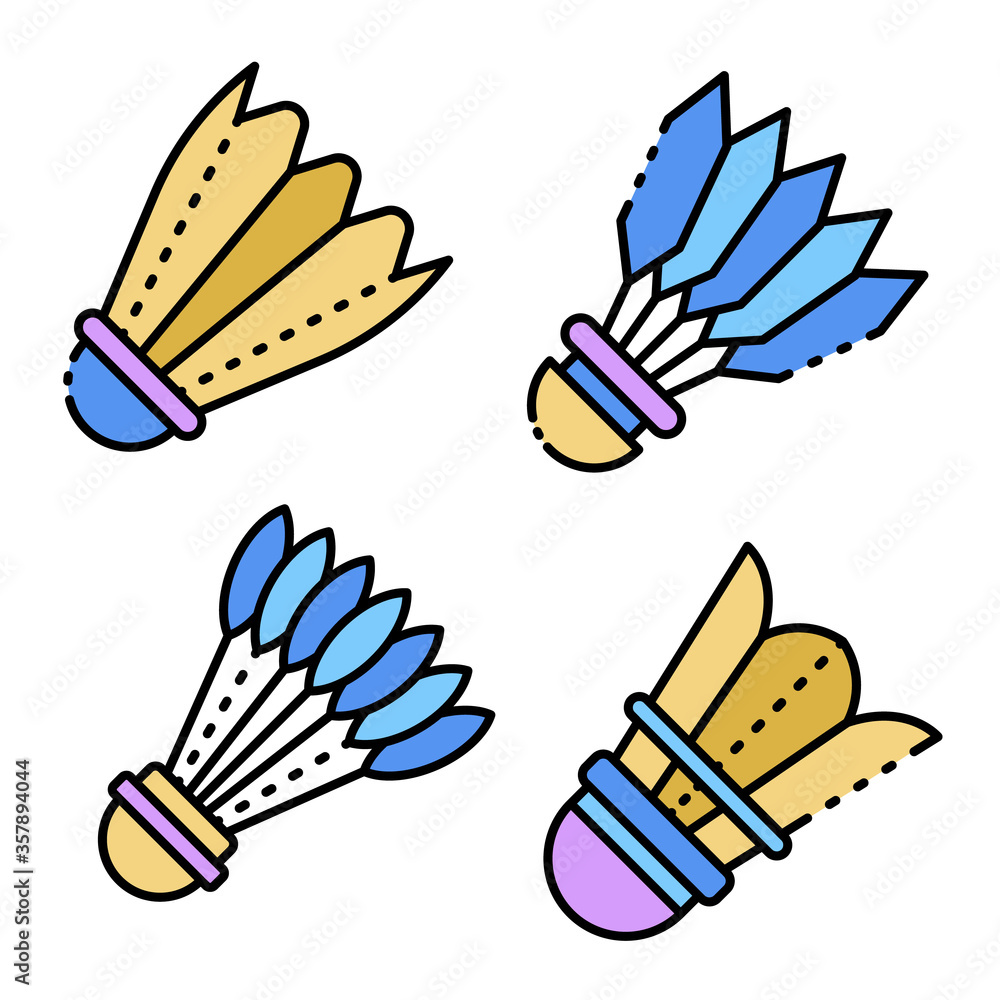 Poster shuttlecock icons set. outline set of shuttlecock vector icons thin line color flat isolated on whit