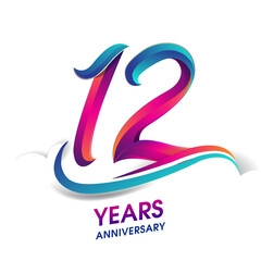 12th anniversary celebration logotype blue and red colored, isolated on white background.