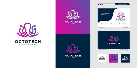 Octotech logo design anda business card, computer, aplication, internet, modern, Premium Vector © mlangsen