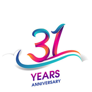 31st anniversary celebration logotype blue and red colored, isolated on white background.