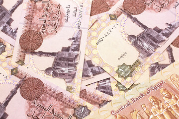 A close up image of Egyptian one bank bank notes shot close up in macro