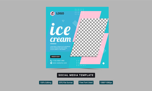 Ice cream instagram post banner template