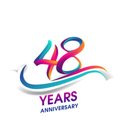 48th anniversary celebration logotype blue and red colored, isolated on white background.