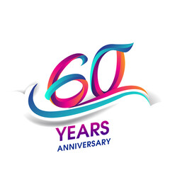 60th anniversary celebration logotype blue and red colored, isolated on white background.