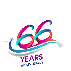 66th anniversary celebration logotype blue and red colored, isolated on white background.