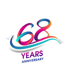 68th anniversary celebration logotype blue and red colored, isolated on white background.