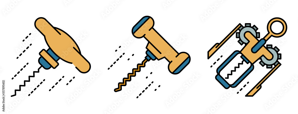 Aufkleber corkscrew icons set. outline set of corkscrew vector icons thin line color flat isolated on white