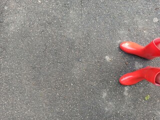 red boots on the road