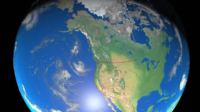 Seamless Looping 3d animated earth showing the boarders of the USA and the state Ohio in 4K resolution