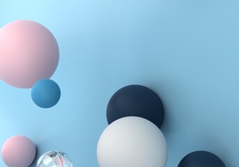 Geometric shapes on blue background, 3d