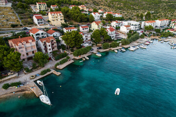Fototapeta na wymiar Drone view of neighborhood by the sea