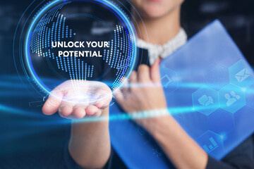 Business, Technology, Internet and network concept. Young businessman working on a virtual screen...