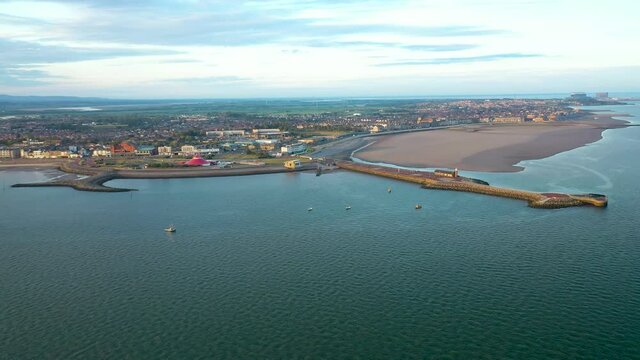 4K: Aerial Drone Video of Morecambe Bay in Lancashire, UK. Circular shot. Stock Video Clip Footage. Wide One