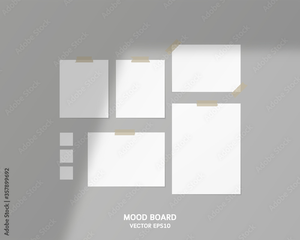 Poster mood board with shadow overlay. mood board mockup template. mockup vector isolated. template design.