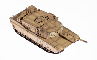 Tanque de guerra de brinquedo em fotografia close up. Estilo parecido com o M1 Abrams