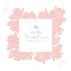 Elegant, luxury floral square banner. Isolated, light pink ornament. Botanical design elements for invitation, weeding, greeting cards. Decorative hand drawn flowers, roses elements. 