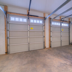 Square Inside an empty double vehicle garage interior