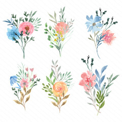 Beautiful floral bouquet watercolor collection