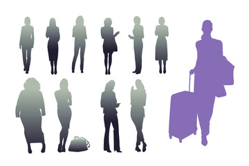 Set of female silhouettes. Vector illustration of different variants of female silhouettes.