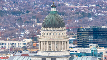 Fototapeta na wymiar Panorama The Utah State Capital Building against downtown Salt Lake City during winter