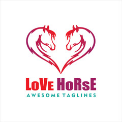 Horse love logo design ideas. The creative logo of two horse heads forms love