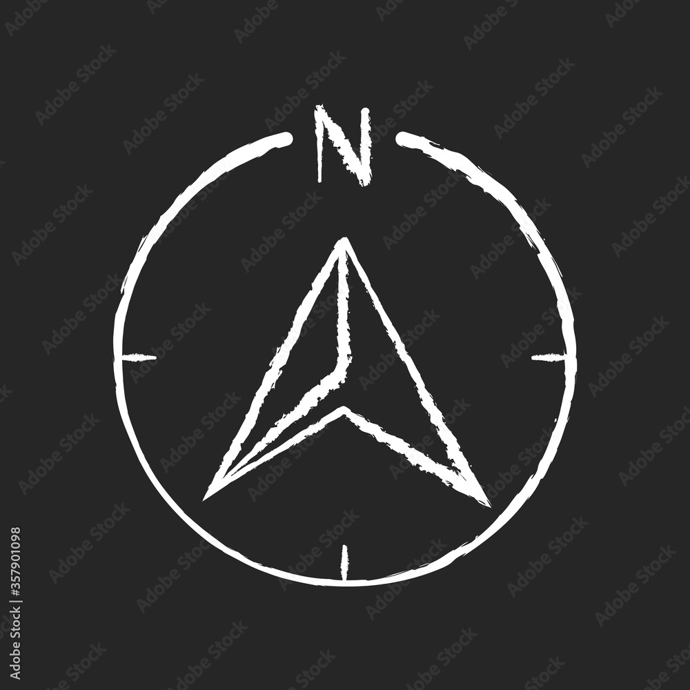 Poster navigator arrow chalk white icon on black background. modern navigation technology, global positioni