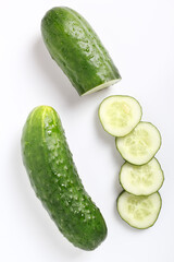 Sliced cucumber. Isolated on a white background. Directly Above.