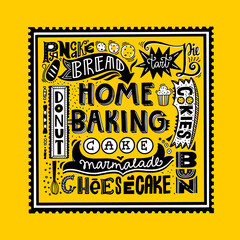 
Set of baking labels and graphics. Home baking. For posters, stickers, cards, invitations, textiles. Hand lettering