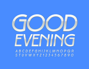 Vector elegant card Good Evening with Classic chic Font. White and Gold Alphabet Letters and Numbers