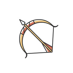 Sagittarius zodiac sign RGB color icon. Astrological archer. Ancient shooting weapon. Archery sport, hunter equipment. Bow and arrow isolated vector illustration