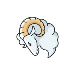 Aries zodiac sign RGB color icon. Horoscope ram. Astrological birth sign. Horned farm animal, herbivore livestock, domestic cattle. Isolated vector illustration