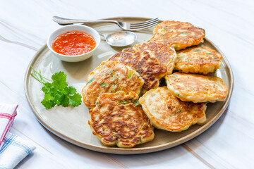 Prawn and sweetcorn fritters with sweet chilli sauce
