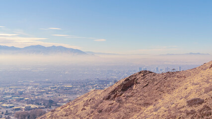Panorama crop Steep ridge and mountain summit day light