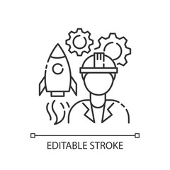 Aerospace engineer pixel perfect linear icon. Space rocket building specialist. Work on spaceship. Thin line customizable illustration. Contour symbol. Vector isolated outline drawing. Editable stroke