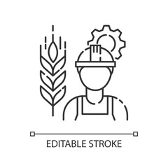 Agricultural engineer pixel perfect linear icon. Manufacturing worker to work in agribusiness. Thin line customizable illustration. Contour symbol. Vector isolated outline drawing. Editable stroke