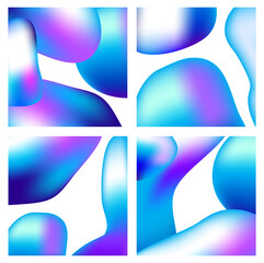 A set of trendy liquid backgrounds blue cyan on white gradient