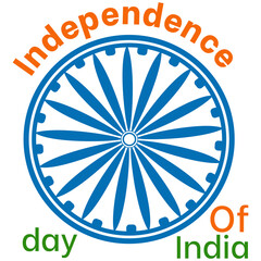 Independence Day for Indian with texts and the Ashoka Wheel. vector illustration.