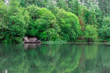Fishing camp on the lake shore