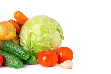 Fresh vegetables isolated on white background. Copy space