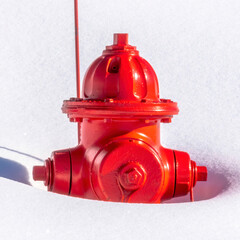 Square Vibrant red fire hydrant buried in snow during winter in Park City Utah