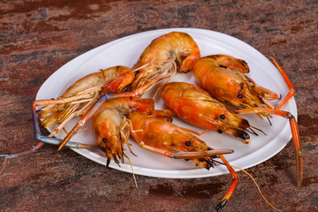 Grilled water prawn in the plate