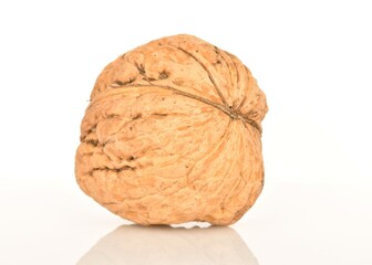 Ripe tasty, organic walnut, close-up, on a white background.